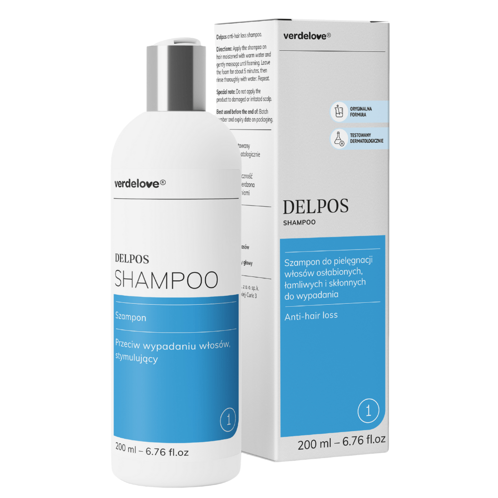 Delpos Shampoo - szampon na wypadanie włosów z opakowaniem