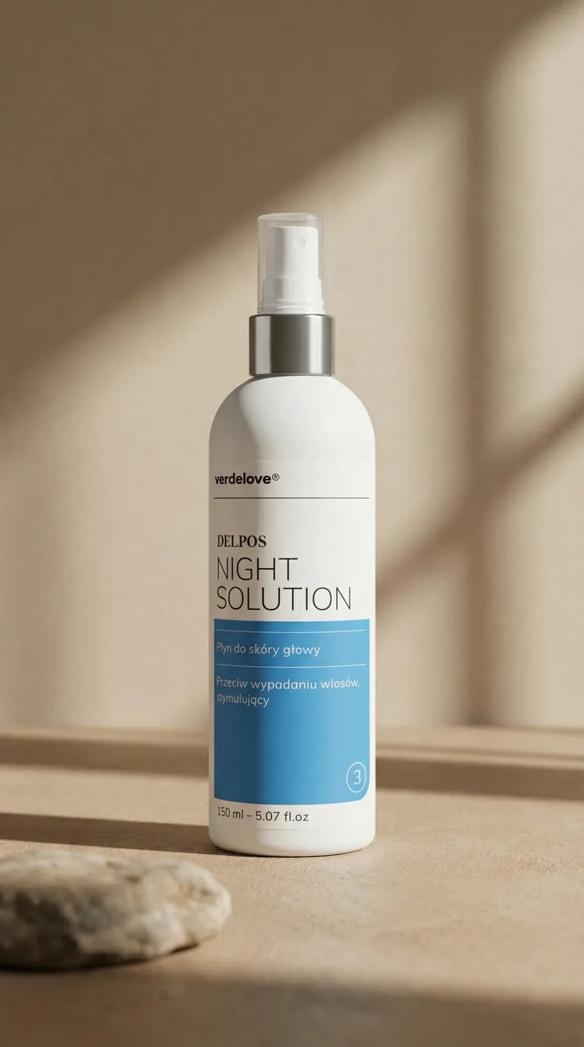 Delpos Night Solution - płyn do skóry głowy w aranżacji łazienkowej